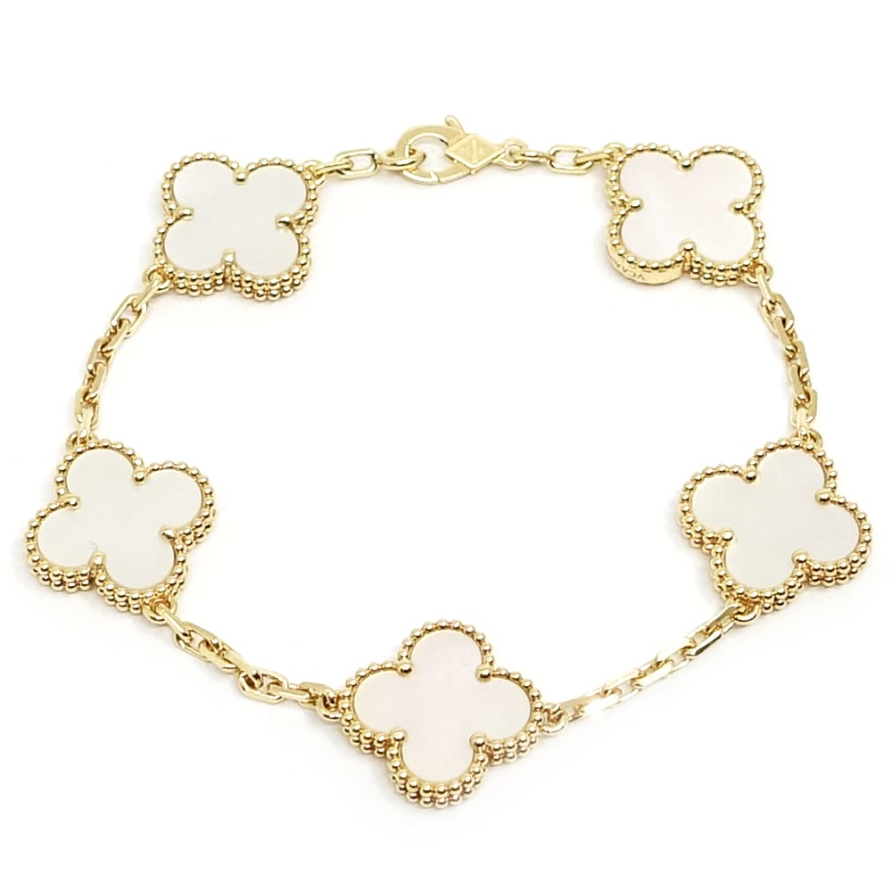 �ڱɡۡ�VAN CLEEF&ARPELS�ۥ����󥯥꡼�ա������ڥ� K18YG ������ơ�������ϥ�֥� �֥쥹��å� �ۥ磻�ȥ����� ��ĳ�� 5������� 750YG VCARA41800 MOP ���奨�꡼����š�