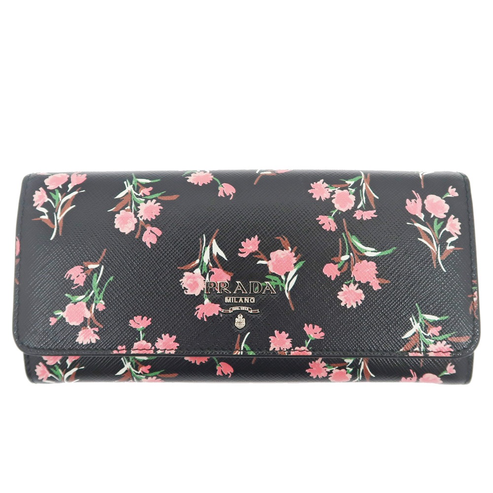 美品！ PRADA サフィアーノ　花柄 長財布 名東】【PRADA】プラダ 花柄 サフィアーノ 1MH132 長財布