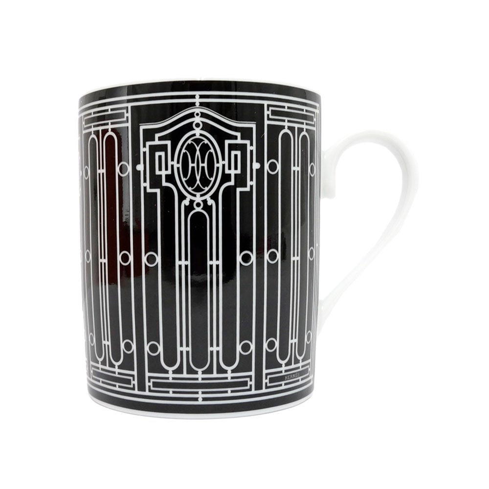 【名東】【HERMES】エルメス マグカップ H DECO ブラック 黒 ホワイト 白 陶器 食器 小物 その他【未使用】【中古】
