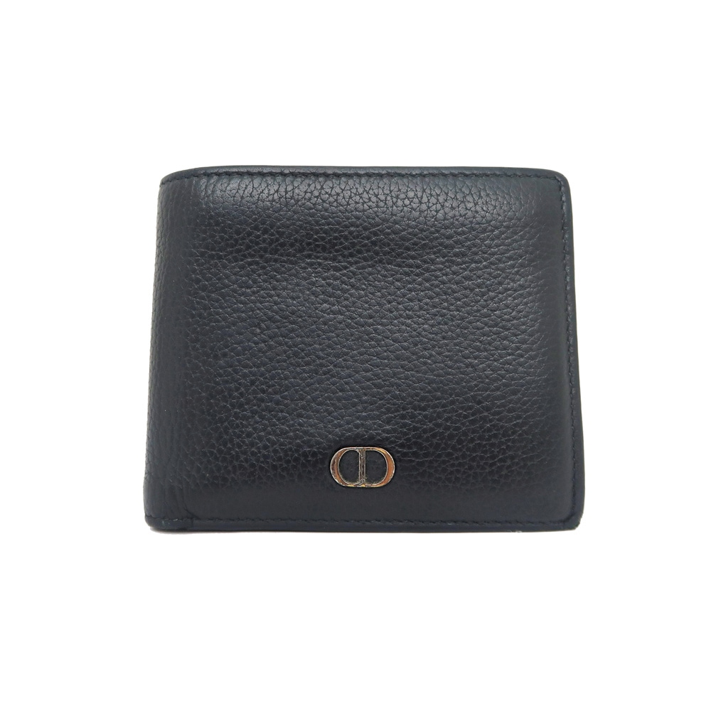 名東】【CHRISTIAN DIOR】ディオール カーフ 二つ折り財布 ブラック