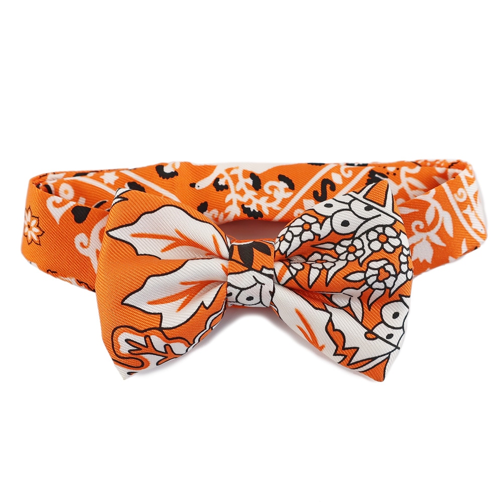 HERMES 蝶ネクタイ ヌーパピヨン 天白】【HERMES】エルメス 蝶ネクタイ オレンジ系×ホワイト系