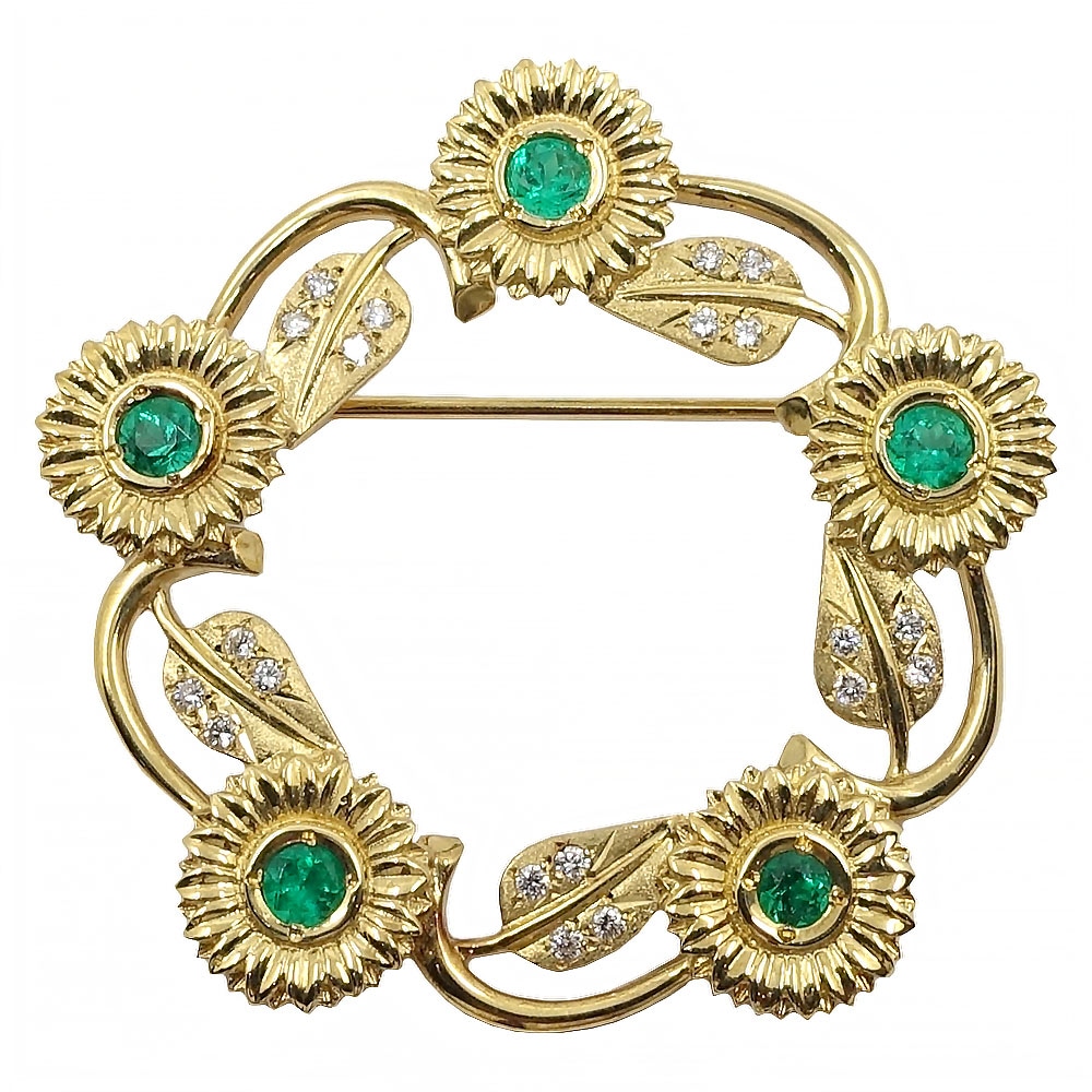 栄】【JEWELRY】ジュエリー ピンブローチ リーフデザイン ダイヤモンド