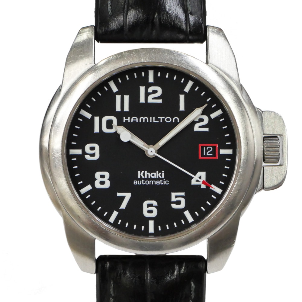 【新品ベルト】713 ハミルトン カーキ 男女兼用 デイト ラウンド ブラック 名東】【HAMILTON】ハミルトン カーキ デイト 40mm 6311 黒文字