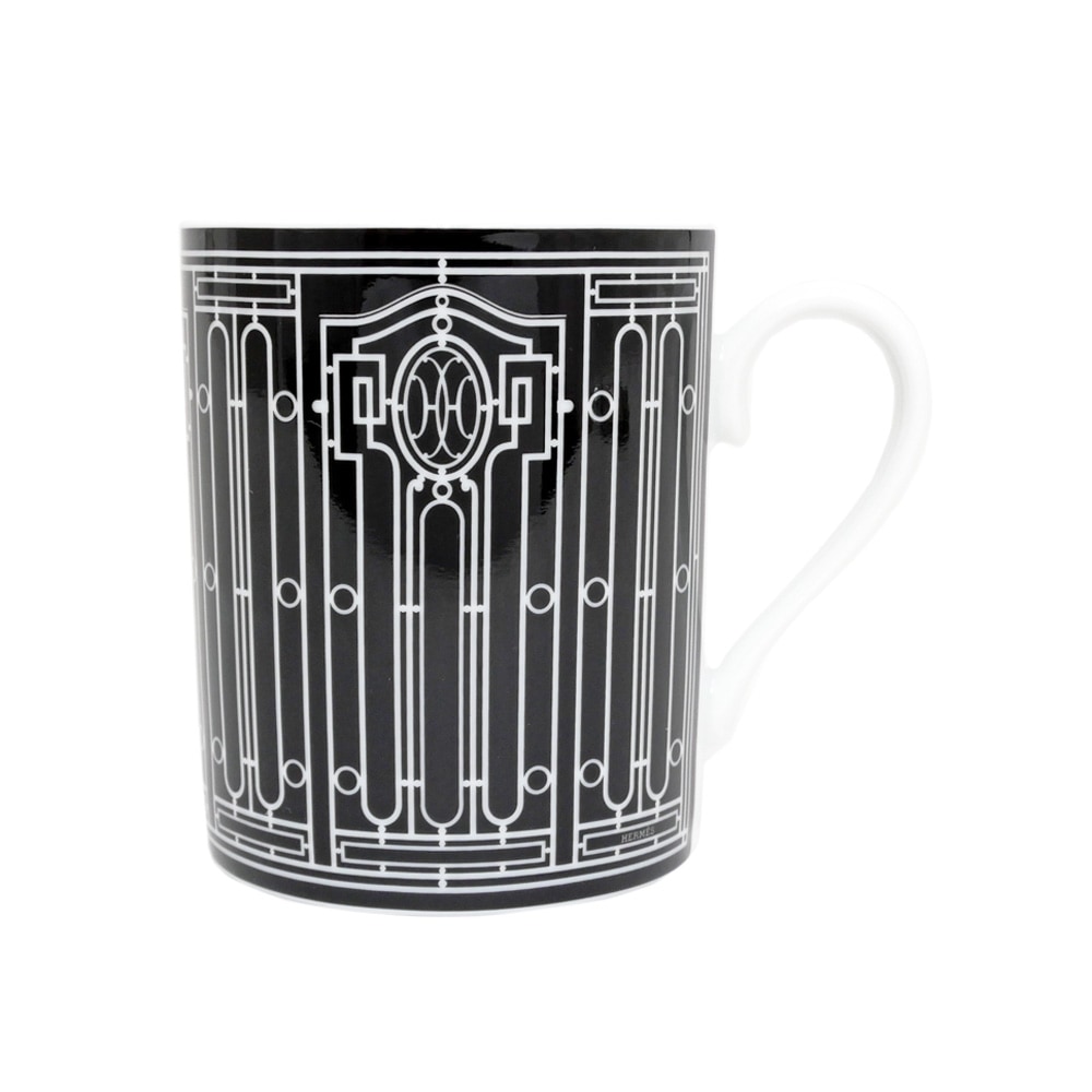 名東】【HERMES】エルメス マグカップ H DECO ブラック 黒 ホワイト 白