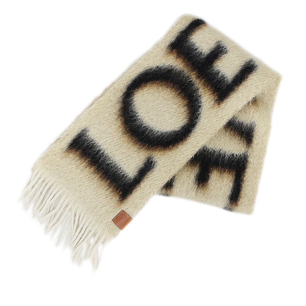 LOEWE アイボリー ベージュ マフラー フリンジ付き LOEWE アイボリー ベージュ マフラー フリンジ付き LOEWE アイボリー