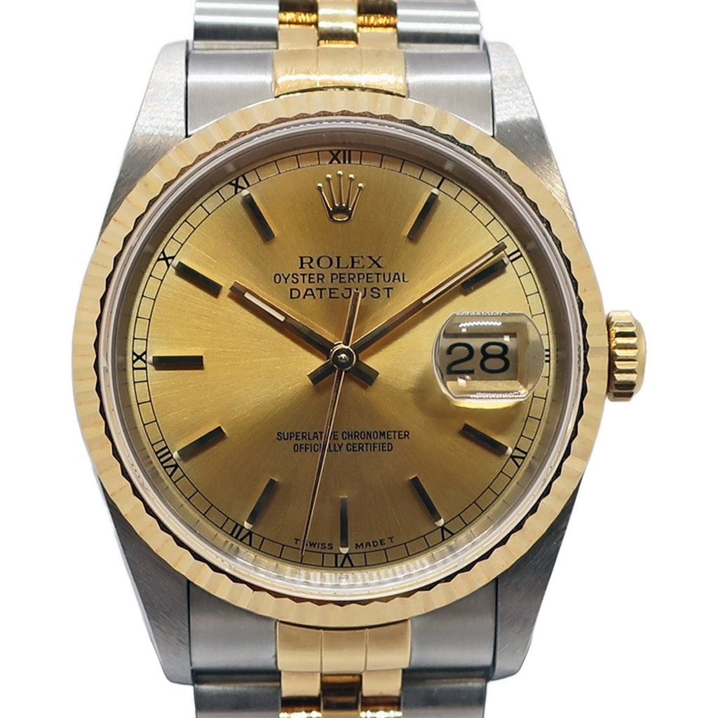 天白】【ROLEX】ロレックス デイトジャスト 16233 S番 シャンパン SS