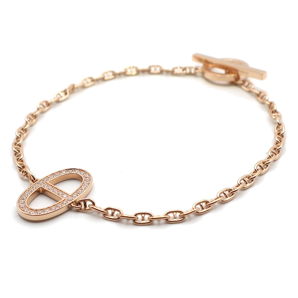 【天白】【HERMES】エルメス シェーヌダンクル コントゥール ダイヤ ブレスレット ST K18PG 750 ピンクゴールド ジュエリー レディース 箱 アクセ 【中古】