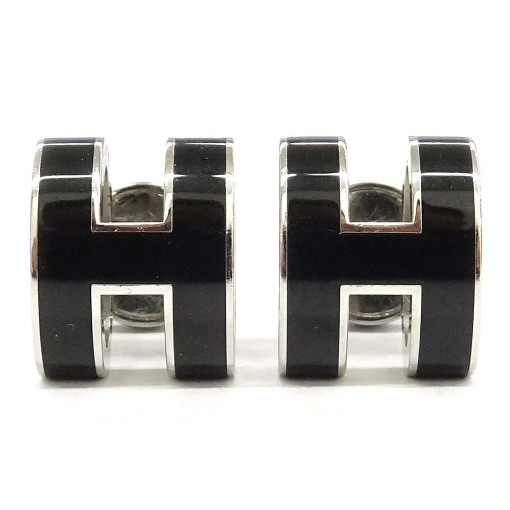 美品 HERMES Hロゴ ブラックピアス HERMES エルメス ピアス カージュドアッシュHキューブ