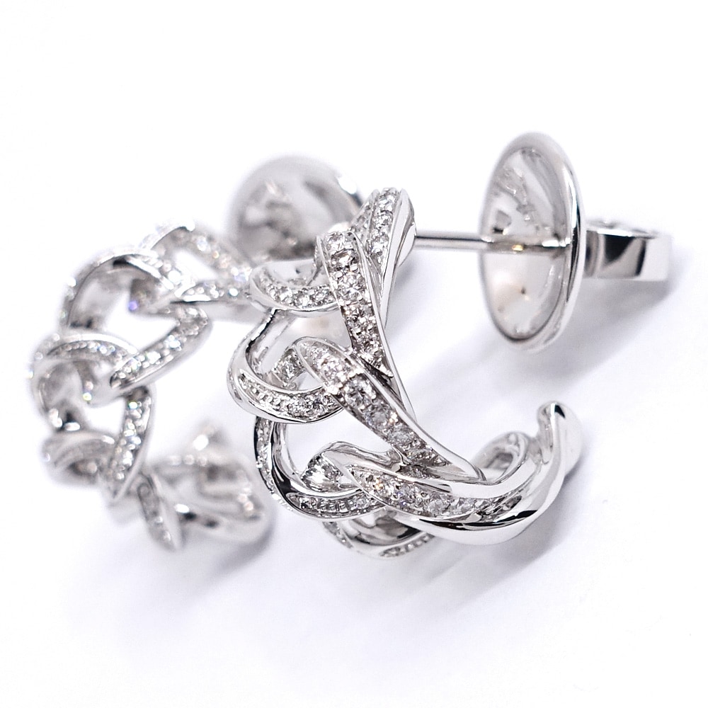 グラフGRAFFピアスBOXセット◇レア美品 栄】【GRAFF】グラフ K18WG スパイラル ダイヤモンド パヴェ フープ