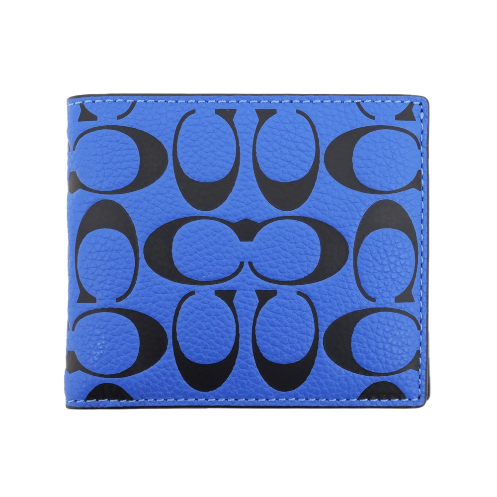 名東】【COACH】コーチ 二つ折り財布 ブルーフィン ブラック レザー