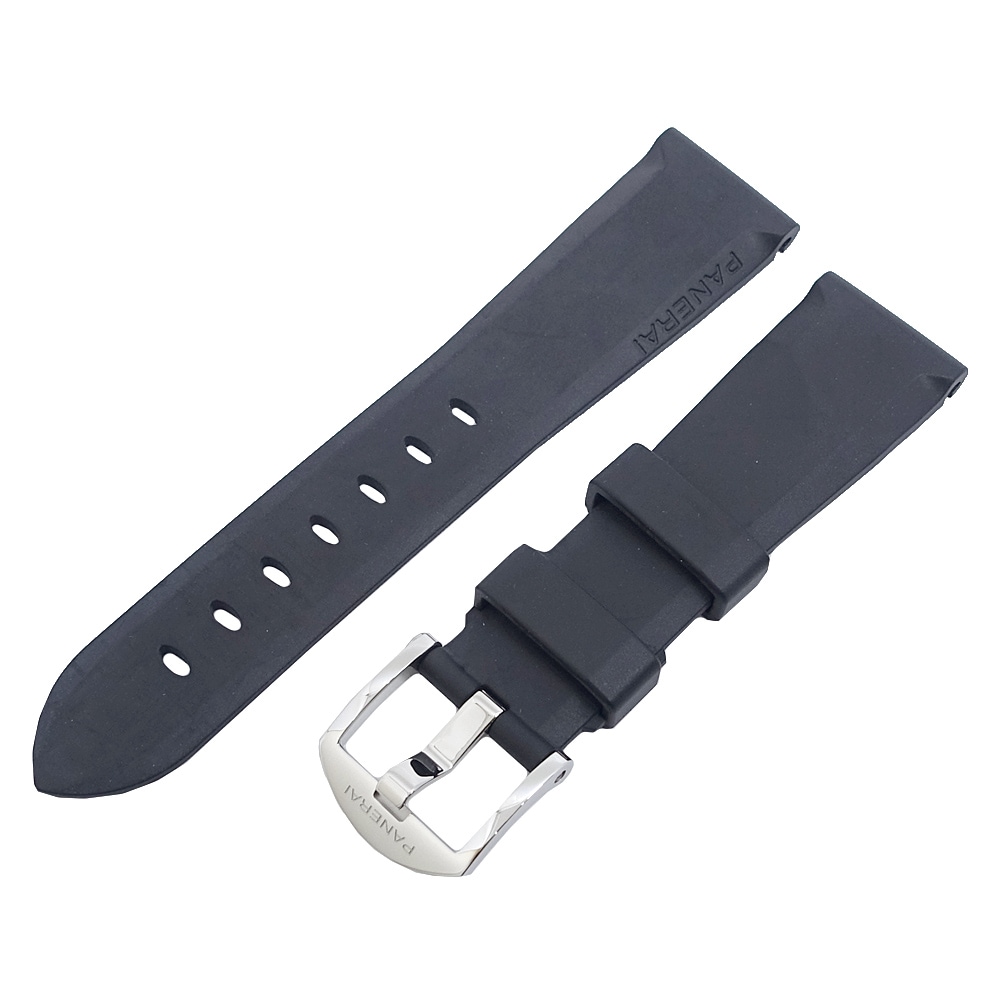 【栄】【PANERAI】パネライ 時計用ベルト 純正尾錠付き 替えベルト カウッチュー ラバー素材 ブラック/シルバー金具 BK SV ラグ幅約22mm PAMクリック PAM Click 時計用アクセサリー 箱【中古】