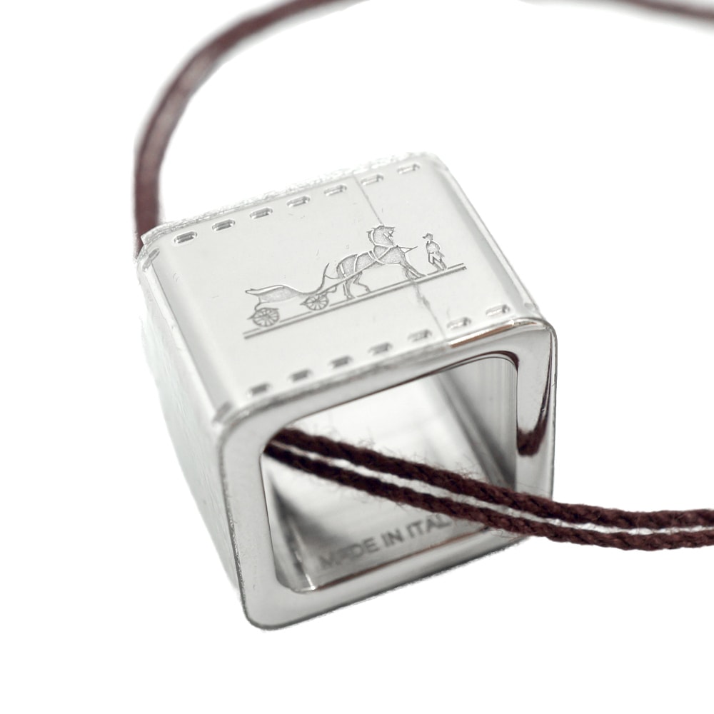 新品　HERMES スカーフリング ボルデュック 馬車柄　スクエア　シルバー 栄】【HERMES】エルメス スカーフリング ミニ ボルデュック 馬