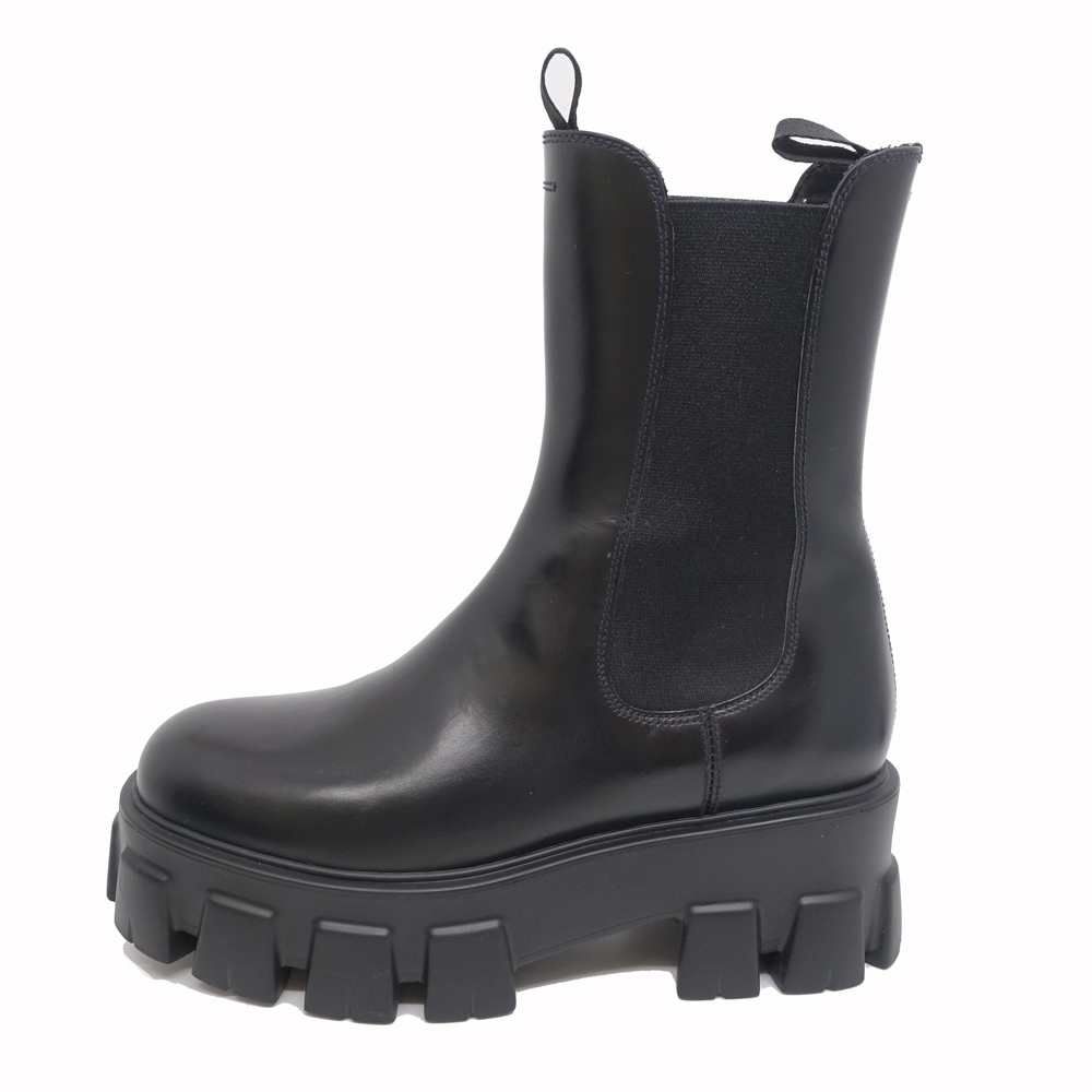 プラダ　サイドゴアブーツ　黒　レザー　厚底　23.5〜24cm サイズ37 栄】【PRADA】プラダ モノリス サイドゴアブーツ レザー 1U749M