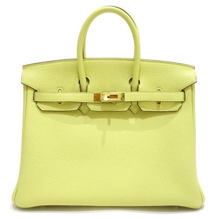 【栄】【HERMES】エルメス バーキン25 ハンドバッグ Z刻印 2021年製造 トゴ ジョーヌプッサン イエロー系 ゴールド金具 レディース 女性 カデナ クロシェット 鍵【中古】