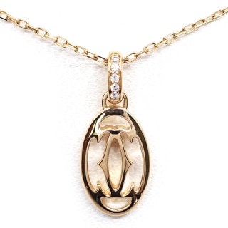 【栄】【CARTIER】カルティエ K18PG ロゴドゥーブルC ダイヤモンド ネックレス 750PG ジュエリー レディース【中古】