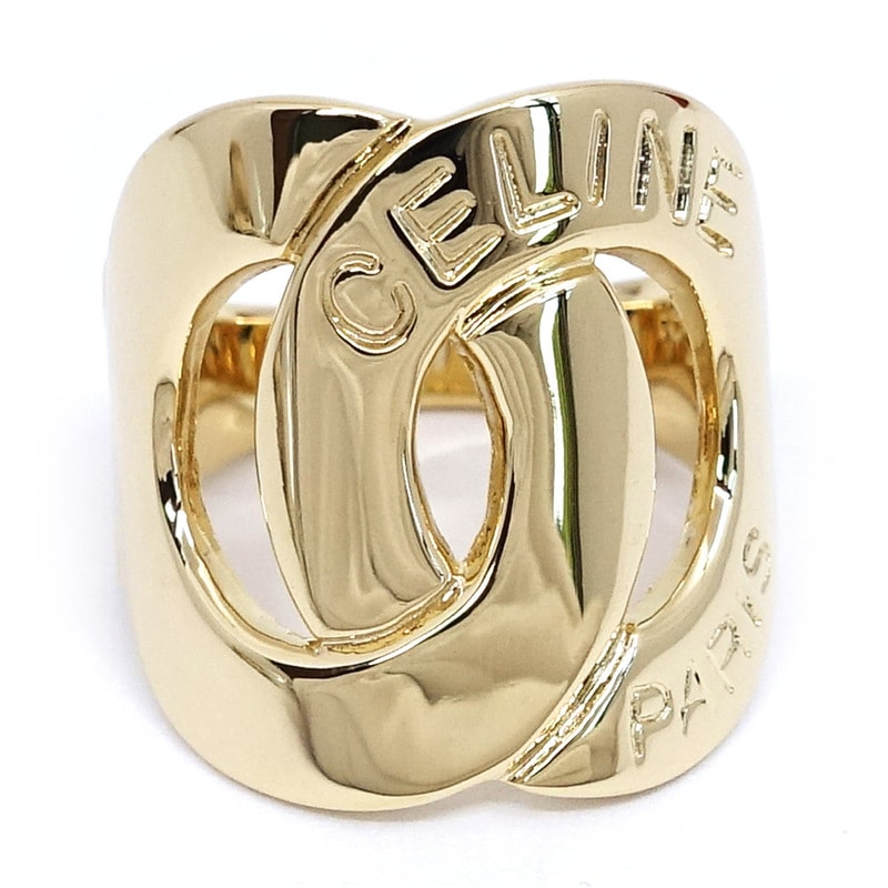 栄】【CELINE】セリーヌ K18YG ロゴ デザイン 地金 リング 指輪 ダブル