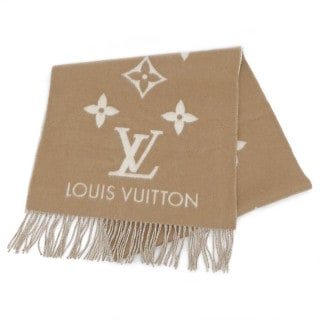 【名東】【LOUIS VUITTON】ルイヴィトン マフラー エシャルプ レイキャビック M76067 キャメル ホワイト カシミヤ ストール マフラー【中古】