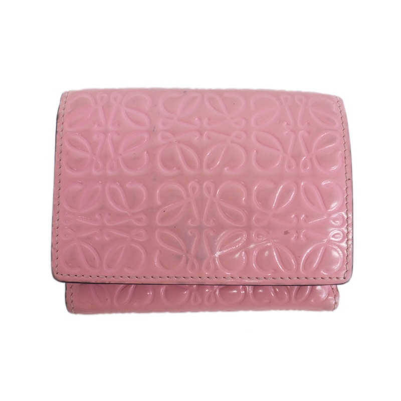 天白】【LOEWE】ロエベ 三つ折り財布 リピートアナグラム ピンク