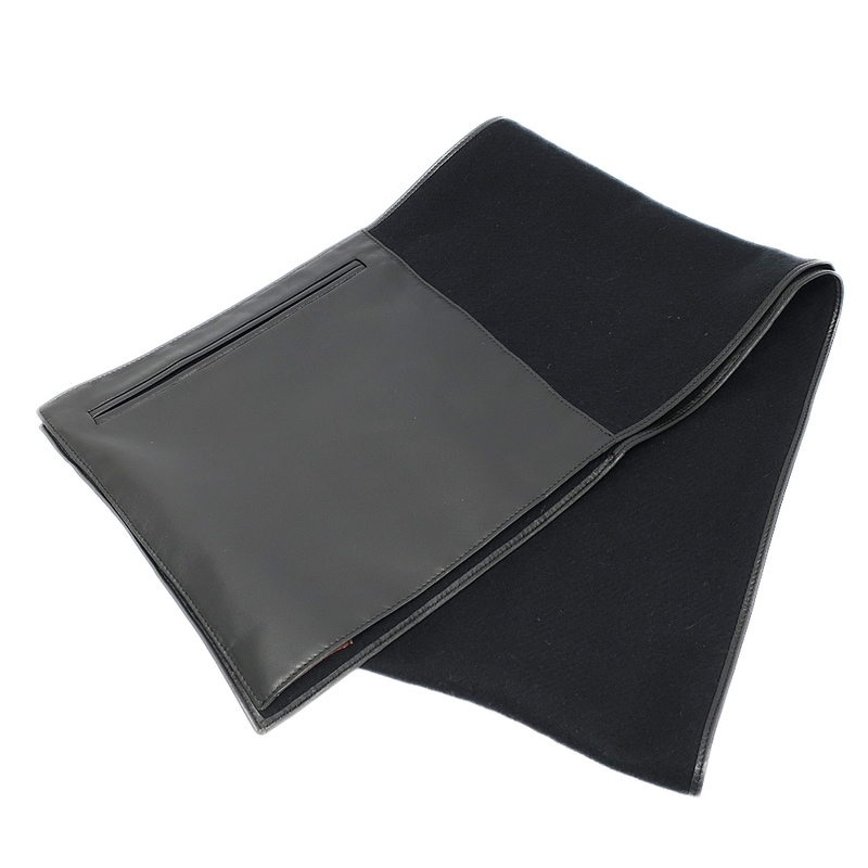 天白】【LOEWE】ロエベ ストール マフラー ポケット付 ブラック レザー