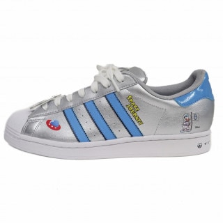 【名東】【ADIDAS】アディダス スーパースター スニーカー HQ2174 ディズニー 27cm シルバー 水色 メンズシューズ【未使用】【中古】