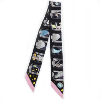 【名東】【HERMES】エルメス ツイリー エルメスストーリー ネイビー マルチカラー ホワイト ピンク イエロー シルク スカーフ 小物【中古】