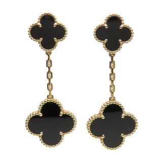 【名古屋】【VAN CLEEF&ARPELS】ヴァンクリーフ&アーペル マジックアルハンブラ イヤリング ピアス 2モチーフ VCARP3SP00 750YG オニキス ジュエリー 保証書付き 美品【中古】