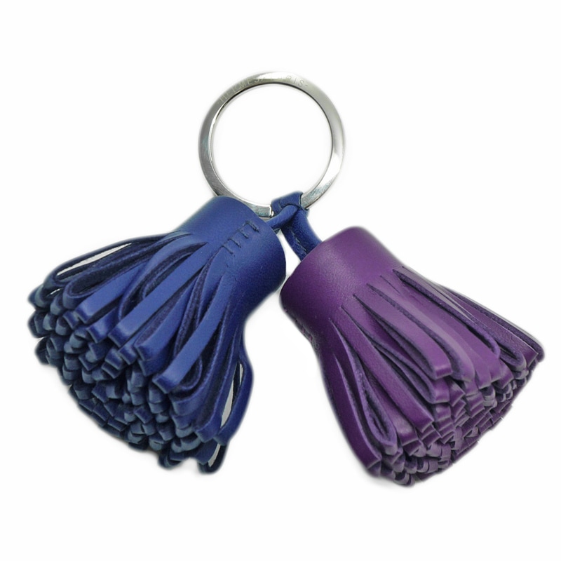 HERMES カルメン　ウノドス レザー キーホルダー 紫 青 エルメス(Hermes) カルメン ウノドス キーホルダー (ネイビー,パープル