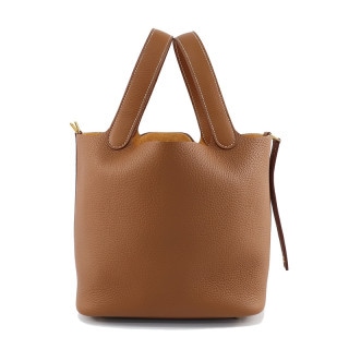 【天白】【HERMES】エルメス ピコタン ロック MM ハンドバッグ ゴールド ゴールド金具 トリヨン B刻印 2023年頃製造 ブラウン系 バッグ 鞄 美品【中古】