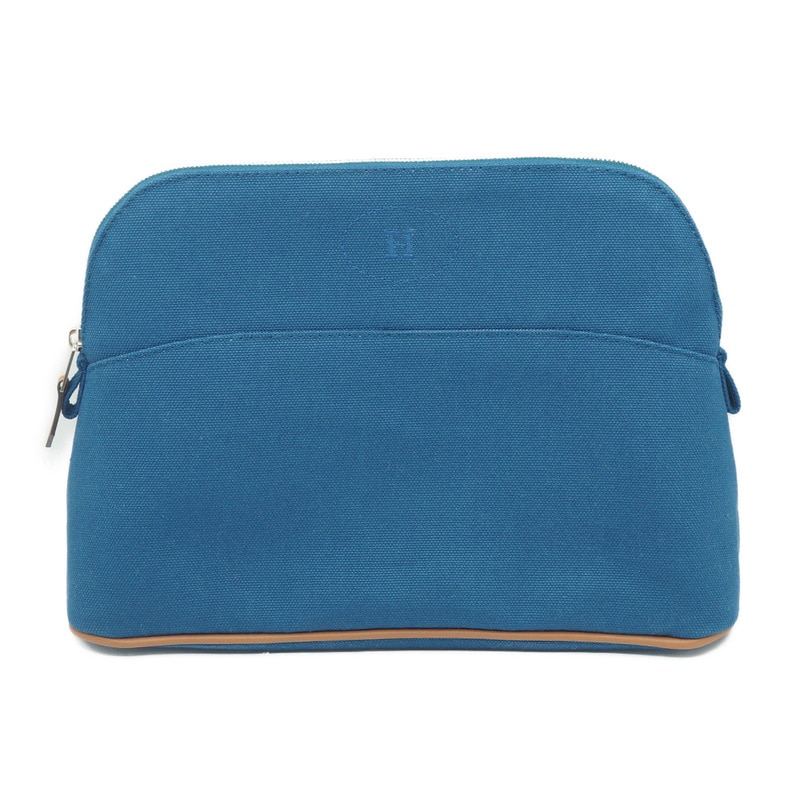 エルメス　ボリードポーチ　ネイビー　GM エルメス ボリードポーチGM キャンバス×レザー ポーチ ブルー シルバー