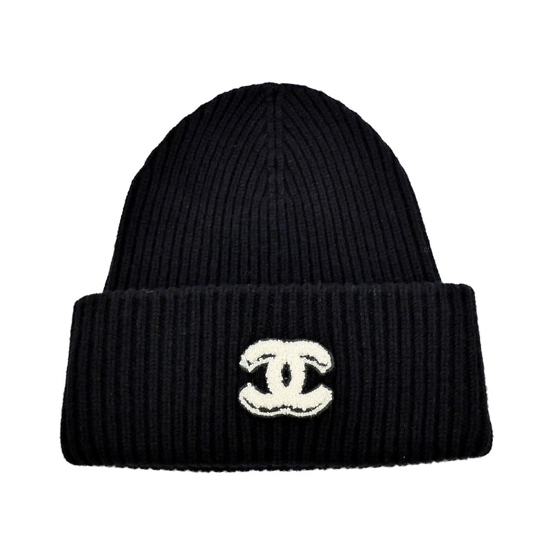 名東】【CHANEL】シャネル ニット帽 ビーニー COCOマーク ブラック 黒
