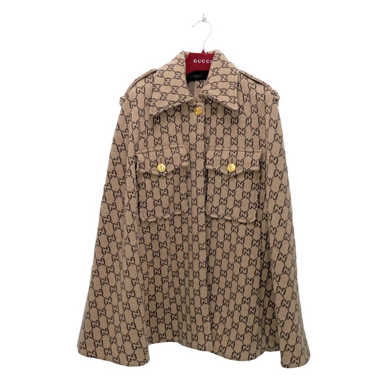 名東】【GUCCI】グッチ ケープ GG柄 ベージュ ダークブラウン Sサイズ