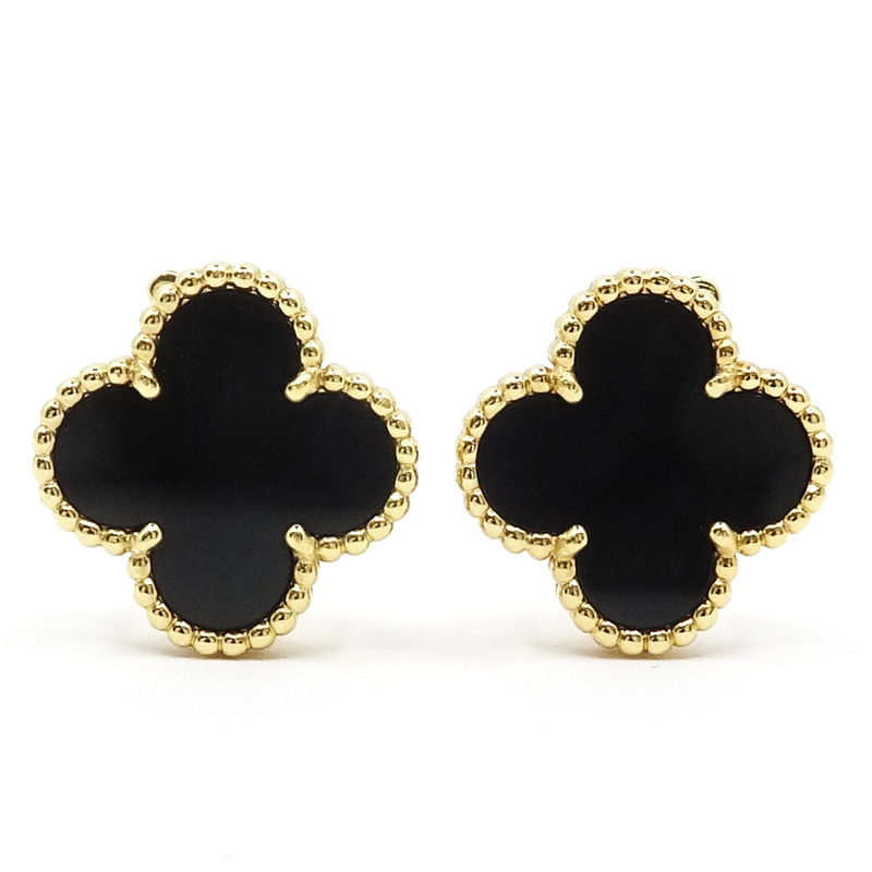 ヴァンクリーフ&アーペル VCA アルハンブラ オニキス ピアス K18 750 栄】【VAN CLEEF&ARPELS】ヴァンクリーフ＆アーペル K18YG