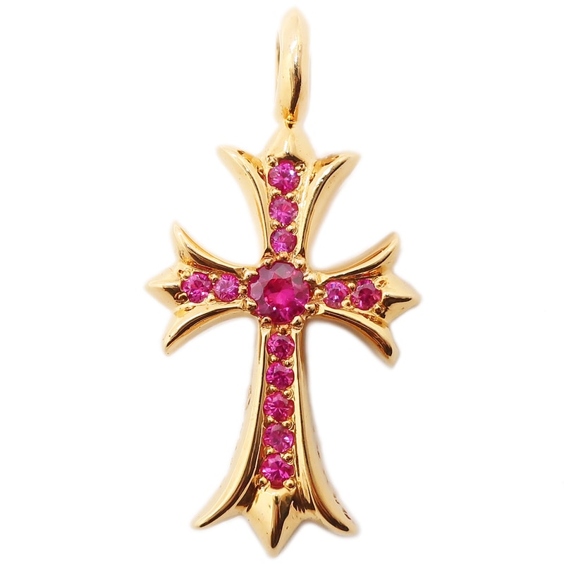 クロムハーツ　タイニーファット　サファイア CHROME HEARTS 22K Tiny Fat Cross Blue Sapphire Pendant Top クロム