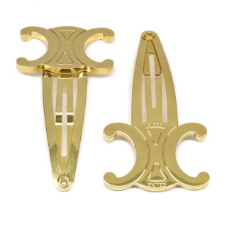 【名古屋】【CELINE】セリーヌ トリオンフスナップ ヘアピン 2個 セット ゴールド ヘアアクセサリー 小物 レディース【中古】