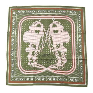 【名古屋】【HERMES】エルメス カレ55 ブリッド・ドゥ・ガラ 043264S brides de gala シルク100％ カーキ コーラル ホワイト スカーフ 星【新品】【未使用】【中古】