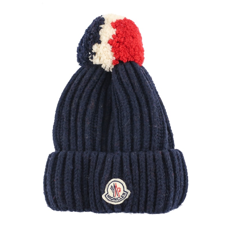 天白】【MONCLER】モンクレール ニット帽子 ネイビー系 ニット帽