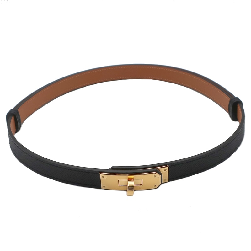 天白】【HERMES】エルメス ケリーベルト ブラック系 ゴールド金具