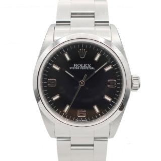 ��ŷ��ۡ�ROLEX�ۥ���å��� �����������ѡ��ڥ��奢�� �֥�å� 77080 K�� �ӻ��� ��ư���� 30mm �ݾڽ� �ܡ������ڻž�ѡۡ���š�