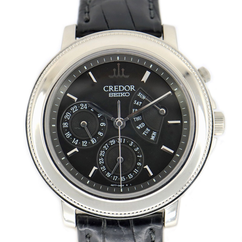 栄】【SEIKO】セイコー クレドール レトログラード ブラック 4S77-0010