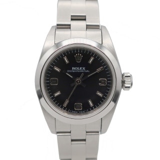 【天白】【ROLEX】ロレックス オイスターパーペチュアル ブラック 黒 67180 U番 腕時計 自動巻き 24mm 保証書 レディース【中古】