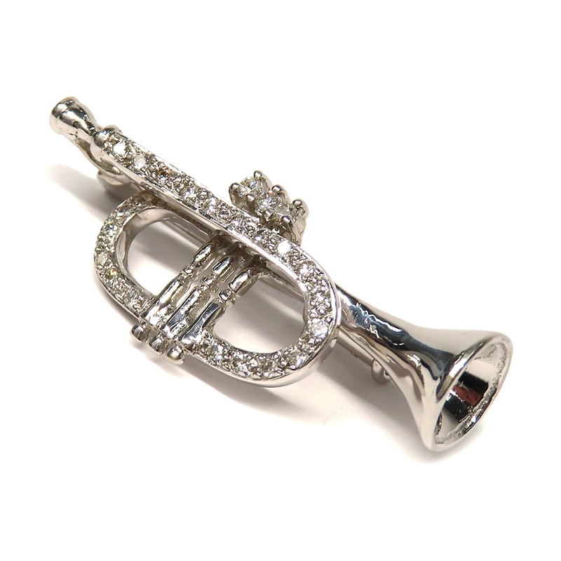 【本物保証】18金 トランペット型 4gブローチ ダイヤ付 本物保証】18金 トランペット型 4gブローチ ダイヤ付 管楽器・吹奏楽器