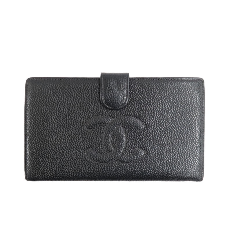 名古屋】【CHANEL】シャネル 二つ折 がま口長財布 キャビア ブラック