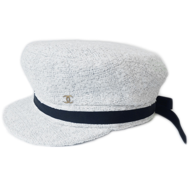 栄】【CHANEL】シャネル キャスケット ツイード ホワイト 白 ブラック