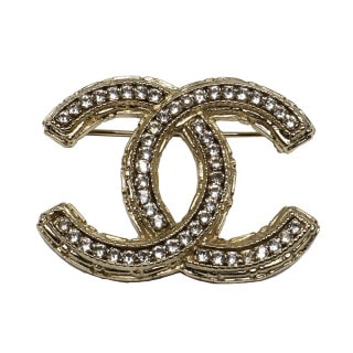 【名古屋】【CHANEL】シャネル ココマークブローチ A13P ゴールド金具 ラインストーン レディース コスチューム アクセサリー【中古】
