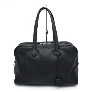 【名東】【HERMES】エルメス ヴィクトリア フールトゥ 35 ブラック シルバー金具 トリヨンクレマンス X刻 ハンド ボストン バッグ【中古】