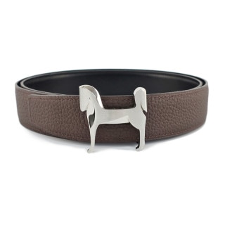 【天白】【HERMES】エルメス パナッシュ 90 ブラウン/ブラック レザー ベルト＆バックル リバーシブル 茶色/黒 ベルト幅約32mm【中古】