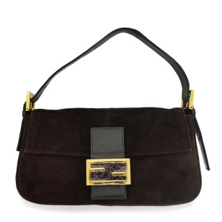 【名東】【FENDI】フェンディ マンマバケット スエード ブラウン ハンド バッグ レザー ラメ レディース【中古】
