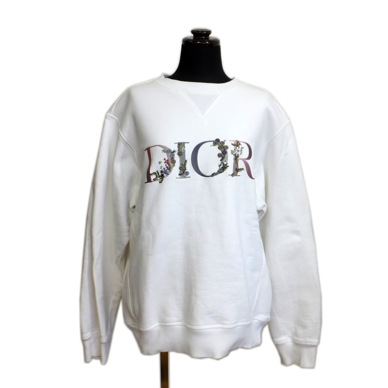 ��ŷ��ۡ�CHRISTIAN DIOR�ۥǥ������� ���롼�ͥå� �ե� �����ɽ� �������å� �ۥ磻�� �ȥ졼�ʡ� ���åȥ�100% S������ 113J687A0531 ��ǥ���������š�