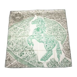 【名東】【HERMES】エルメス カレ140 スカーフ LA NOUVELLE カシミヤ シルク マルチカラー グリーン系 ブラウン系 小物 その他【新品】【未使用】【中古】