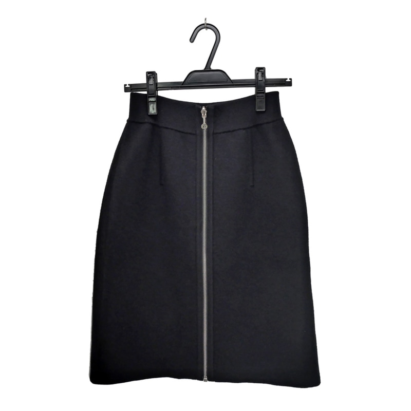 名東】【HERMES】エルメス スカート ウール ブラック 黒 シルバー金具